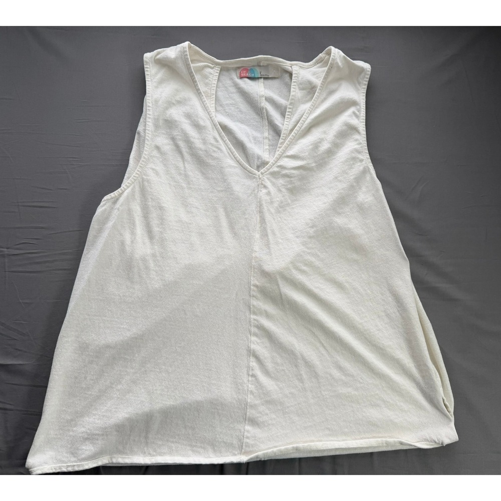 Free People Beach Womens Cream Cotton V-Neck Sleeveless Tank Top Large Boho